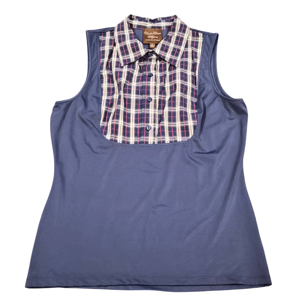 UnderCover Agent Kathleen Kirkwood Navy Plaid Bib Sleeveless Top A281920 M